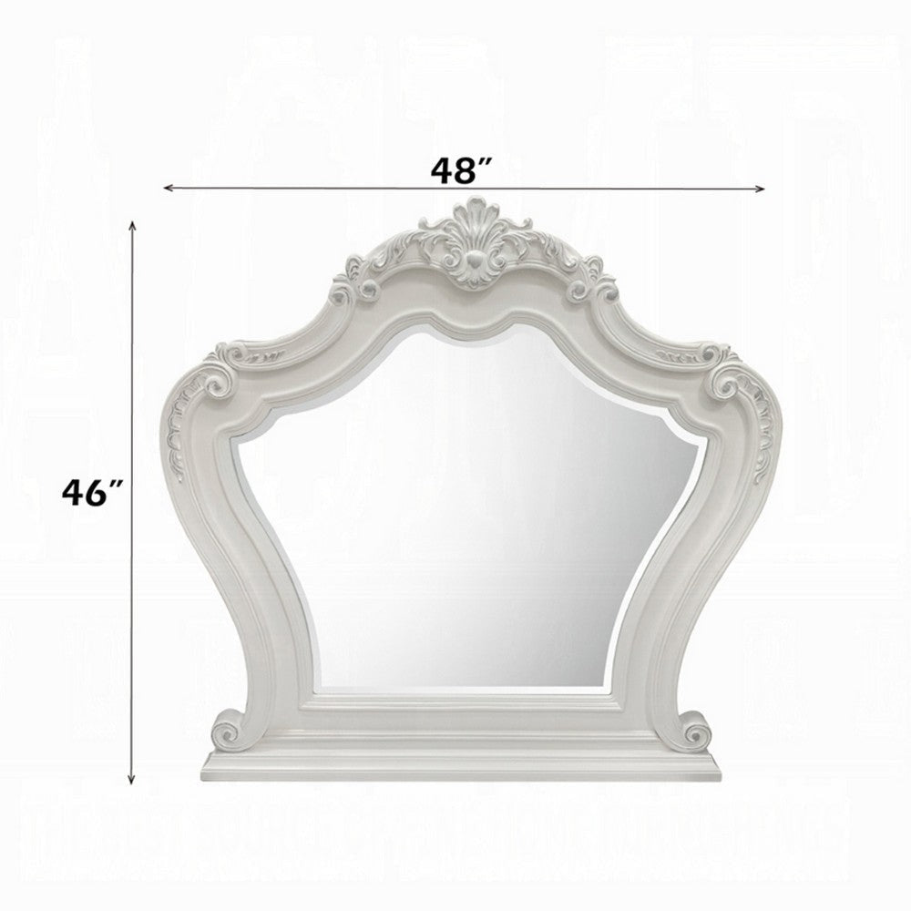 Maver Dresser Mirror | 46x48 | Beveled Edges White Ornate Carved Wood BM333877
