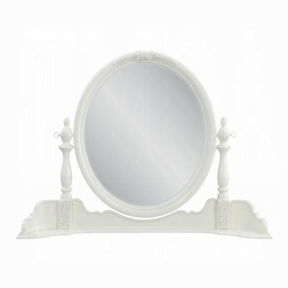 Dorie Vanity Dresser Mirror | 35x48 White Wood Floral Trim | Beveled BM333878