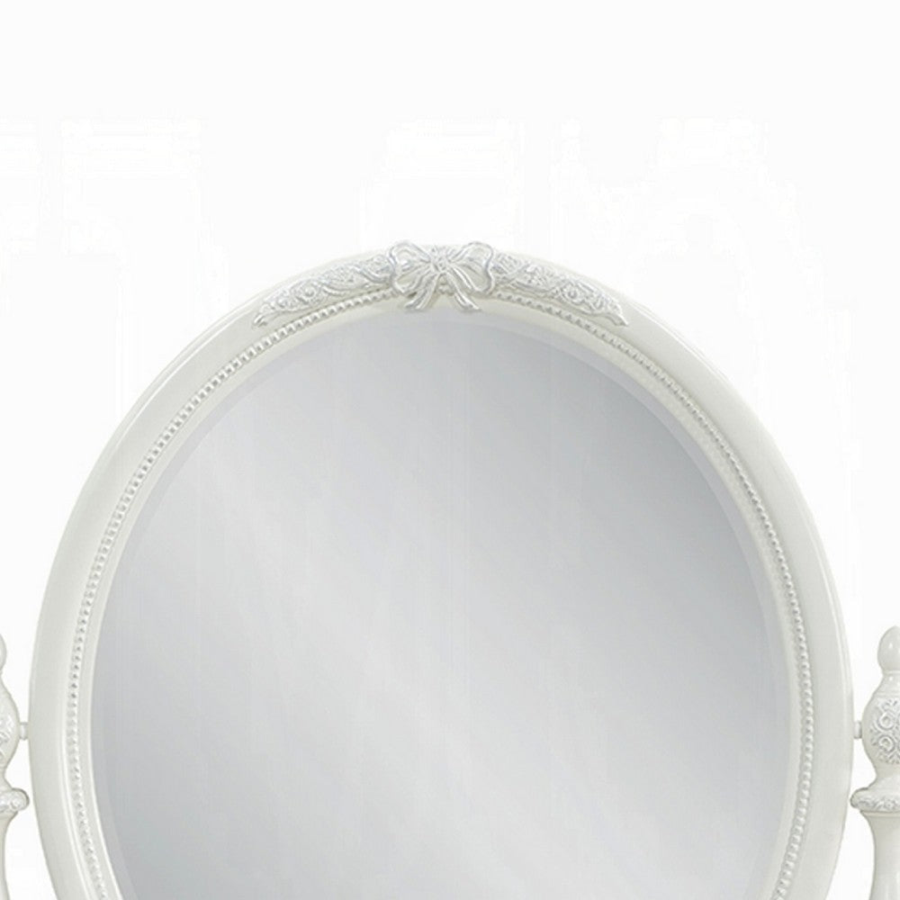 Dorie Vanity Dresser Mirror | 35x48 White Wood Floral Trim | Beveled BM333878