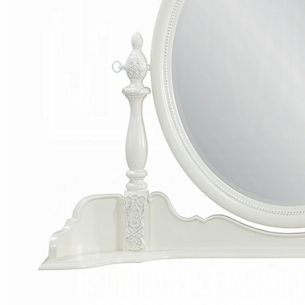 Dorie Vanity Dresser Mirror | 35x48 White Wood Floral Trim | Beveled BM333878