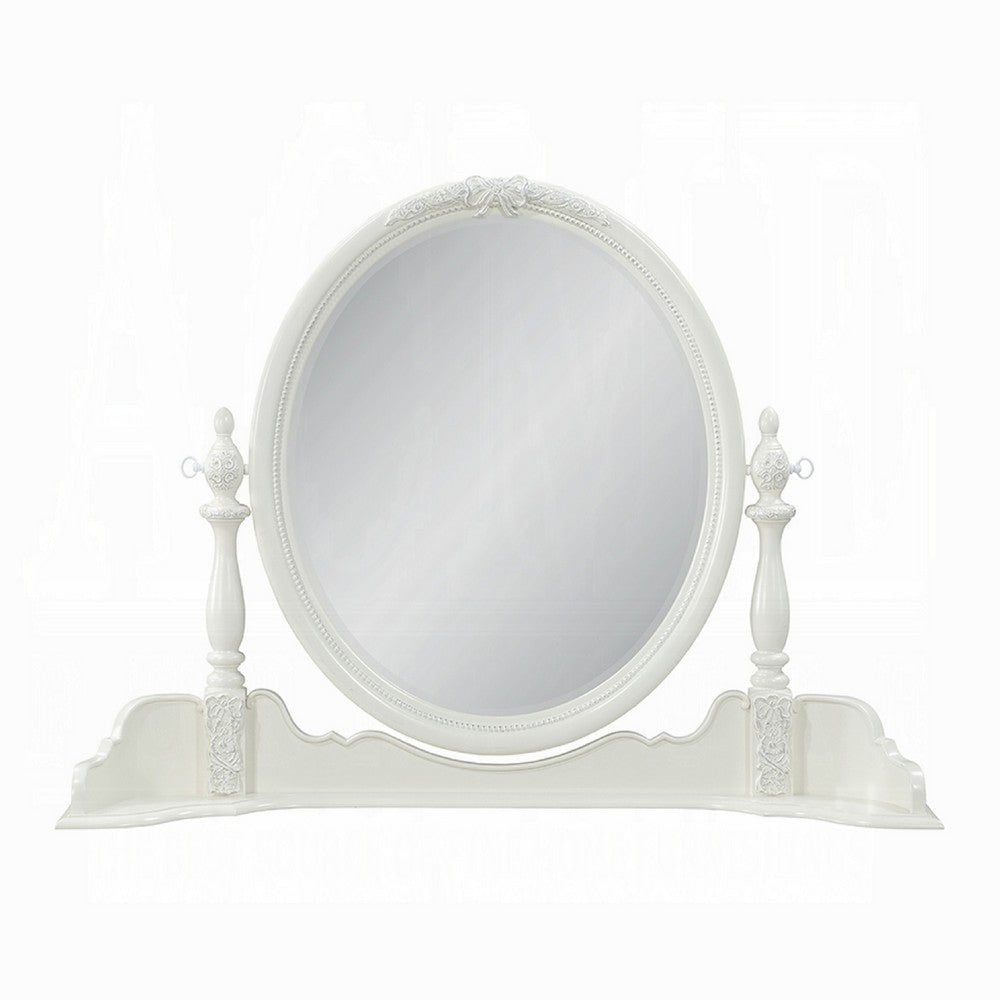 Dorie Vanity Dresser Mirror | 35x48 White Wood Floral Trim | Beveled