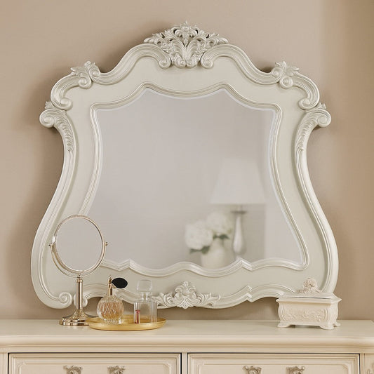 Bowe Dresser Mirror | 47x51 | Wood Scalloped Edges and Beveled Glass