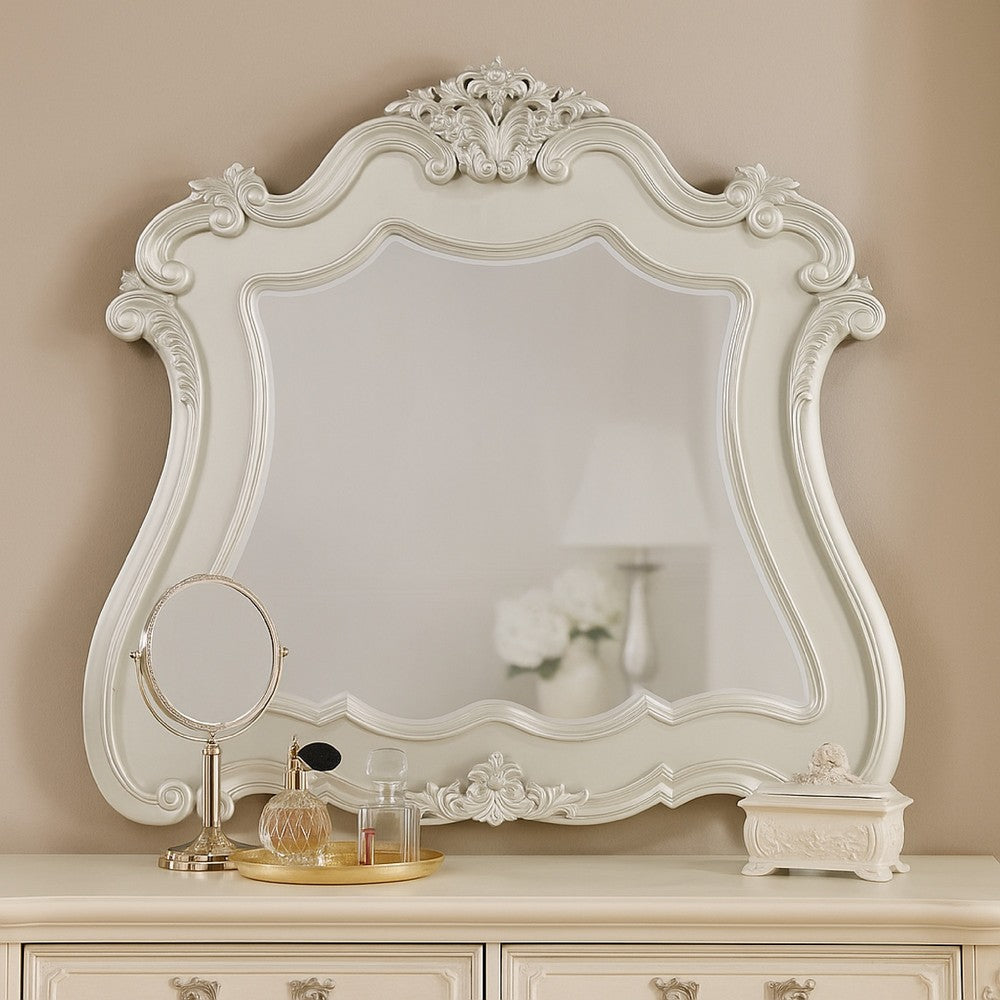 Bowe Dresser Mirror | 47x51 | Wood Scalloped Edges and Beveled Glass