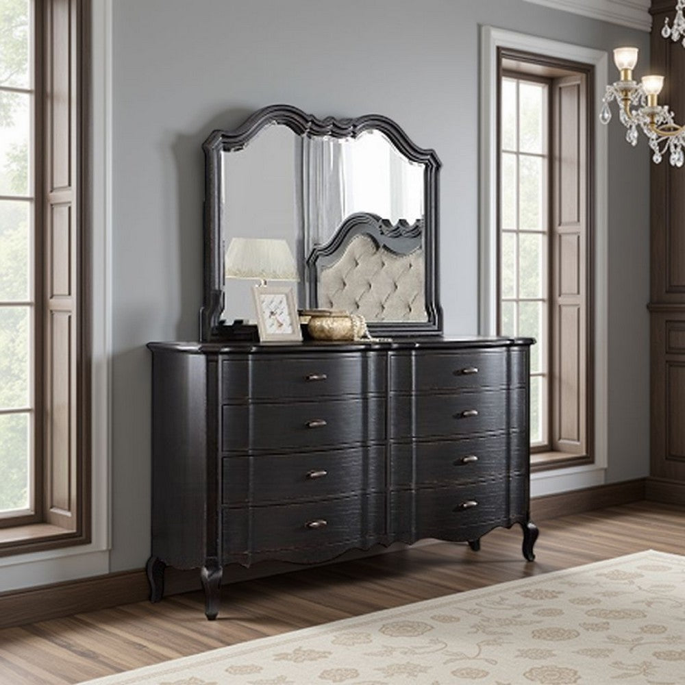 Chery Dresser Mirror | 39x46 Beveled Edges and Classic Black Wood