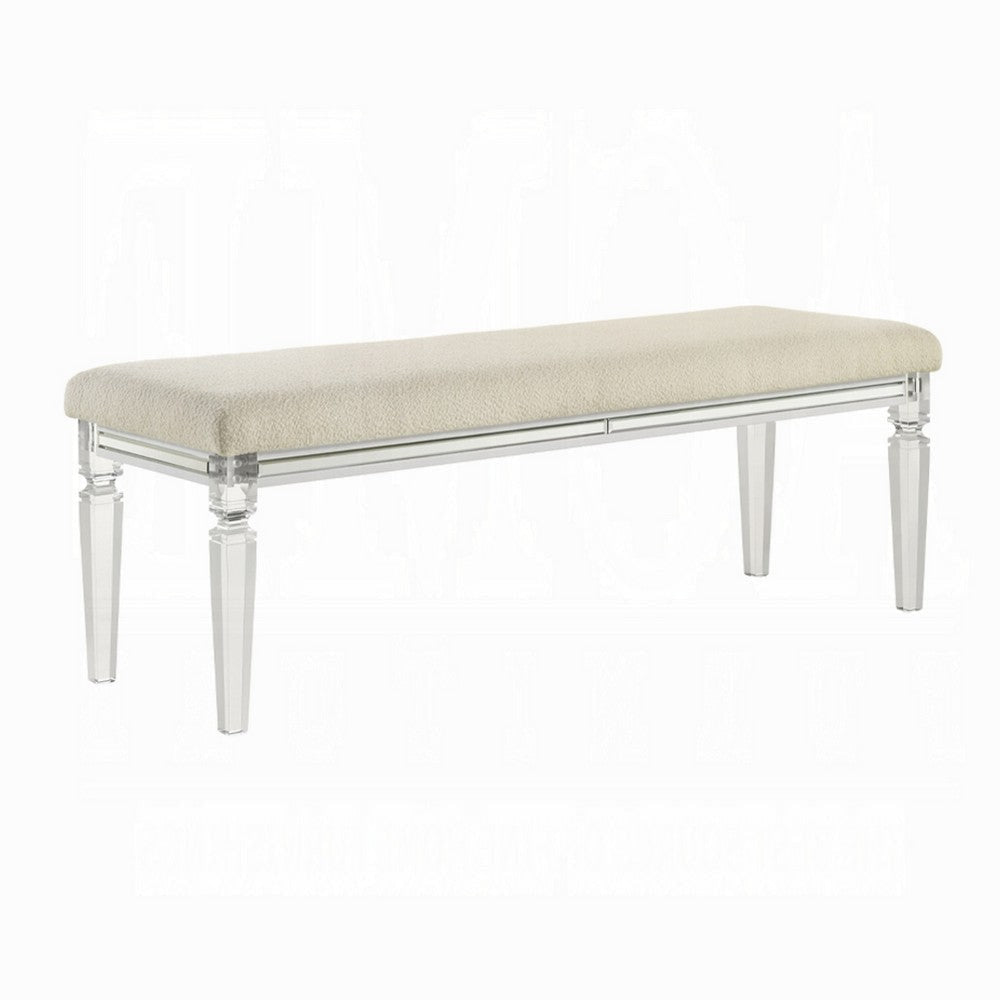 Rara Bench | Beige Padded Seat | 54’’ Clear Tapered Acrylic Legs BM333881