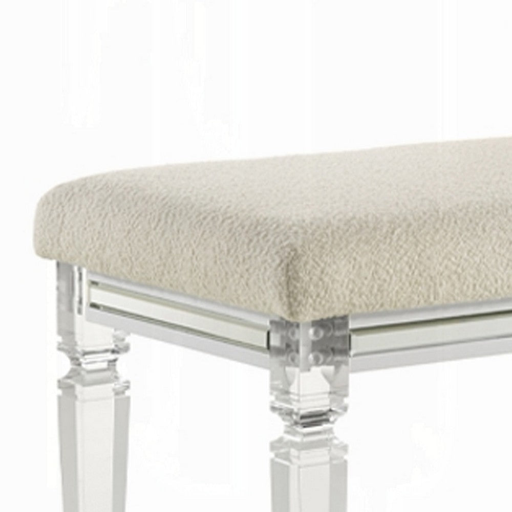 Rara Bench | Beige Padded Seat | 54’’ Clear Tapered Acrylic Legs BM333881