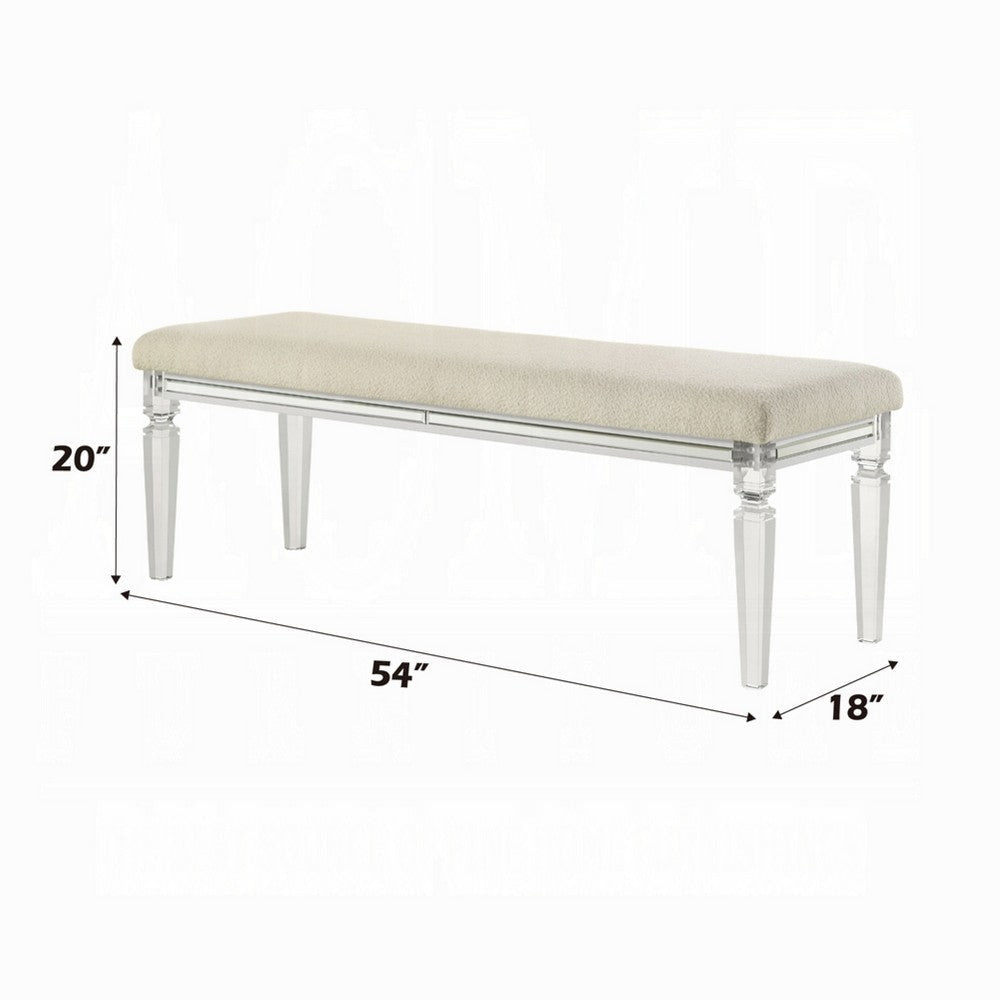 Rara Bench | Beige Padded Seat | 54’’ Clear Tapered Acrylic Legs BM333881