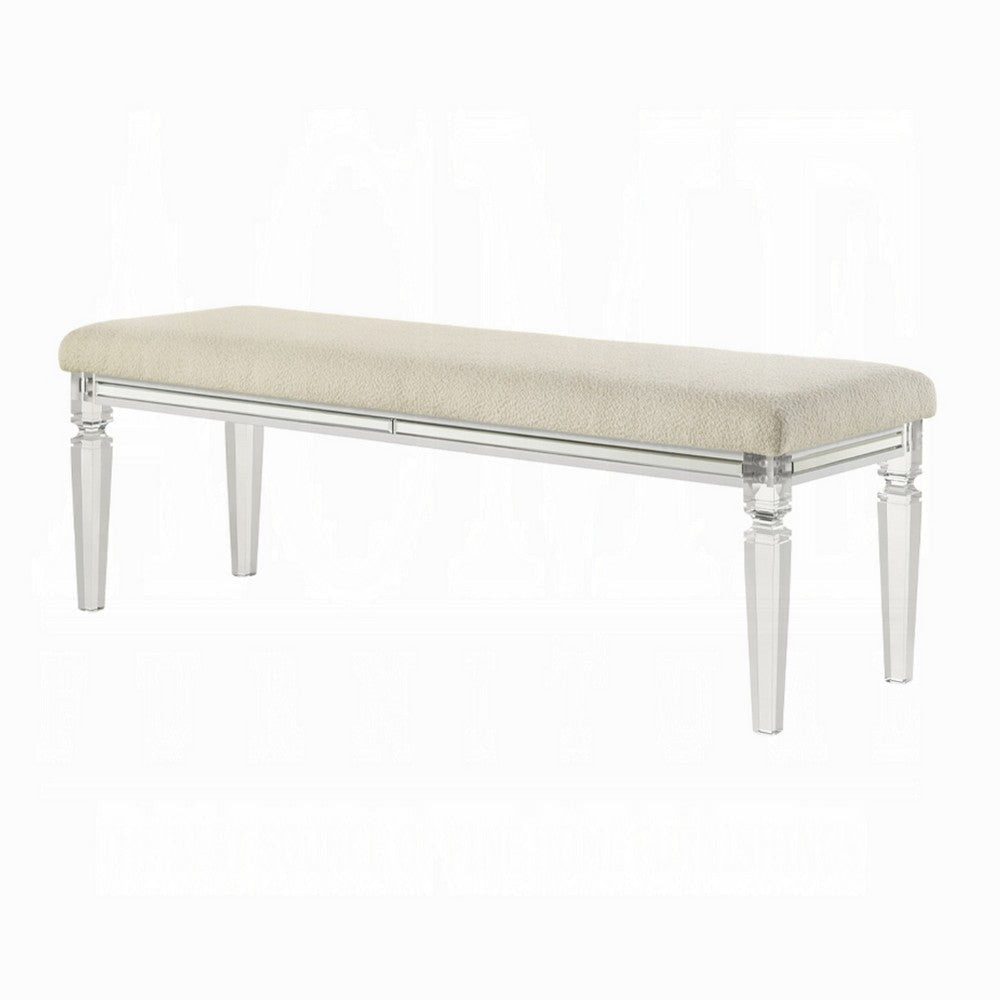 Rara Bench | Beige Padded Seat | 54’’ Clear Tapered Acrylic Legs BM333881