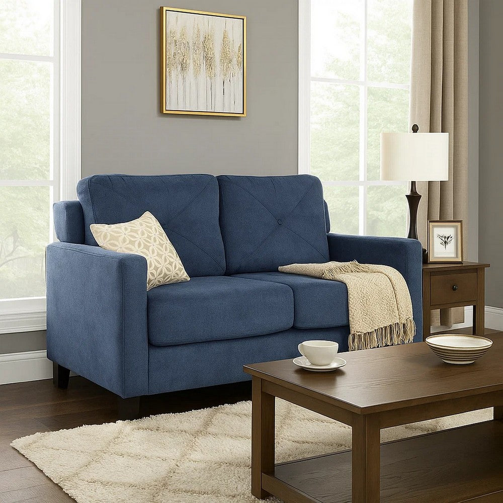Royi Loveseat | Track Armrest | 58" | Blue Fabric w Tufted Backrest