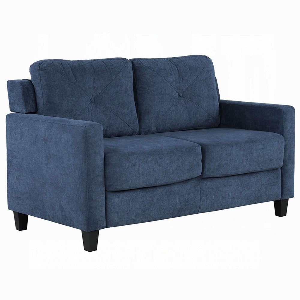 Royi Loveseat | Track Armrest | 58" | Blue Fabric w Tufted Backrest