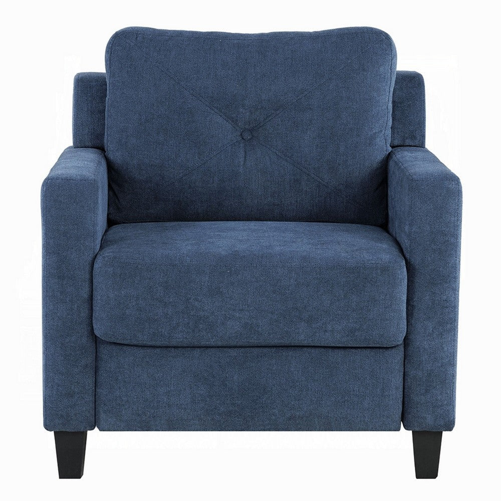 Royi Accent Chair | Track Armrest | Blue Fabric Seat w Tufted Backrest BM333884