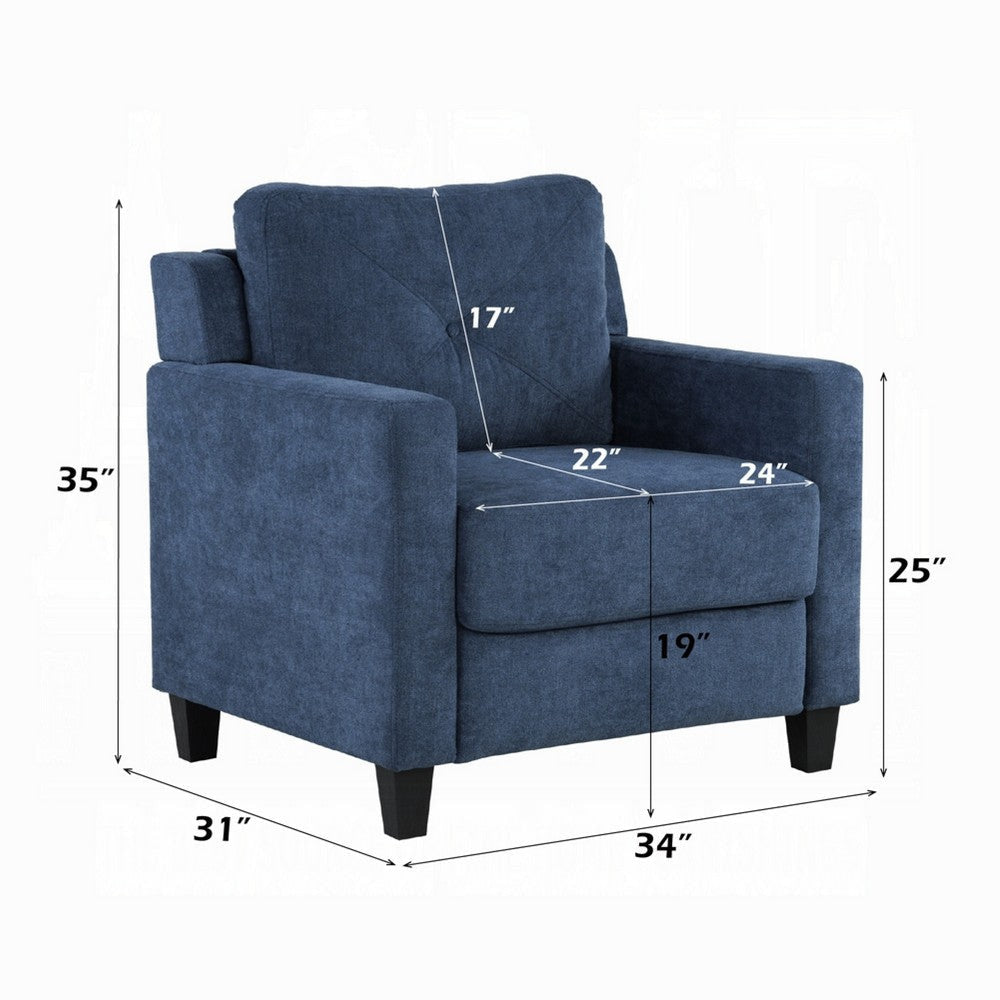 Royi Accent Chair | Track Armrest | Blue Fabric Seat w Tufted Backrest BM333884