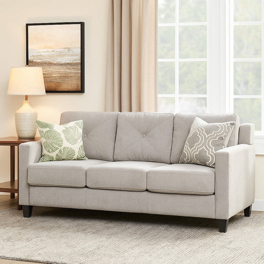 Royi Sofa | Track Armrest | 78" | Gray Fabric Seat w Tufted Backrest