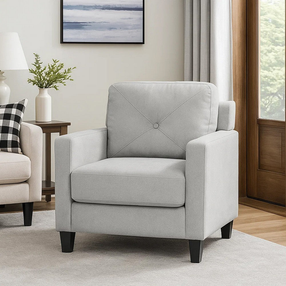 Royi Accent Chair | Track Armrest | Gray Fabric | Tufted Backrest