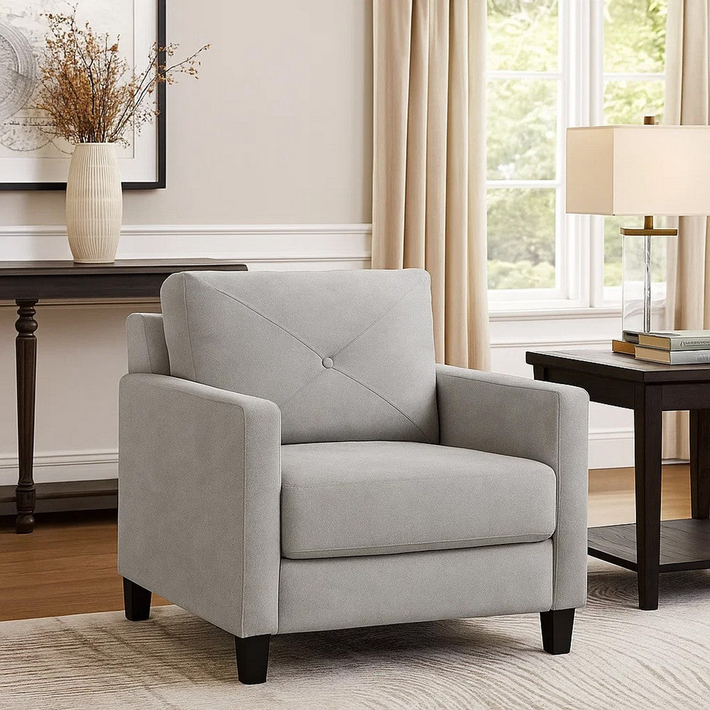 Royi Accent Chair | Track Armrest | Gray Fabric | Tufted Backrest