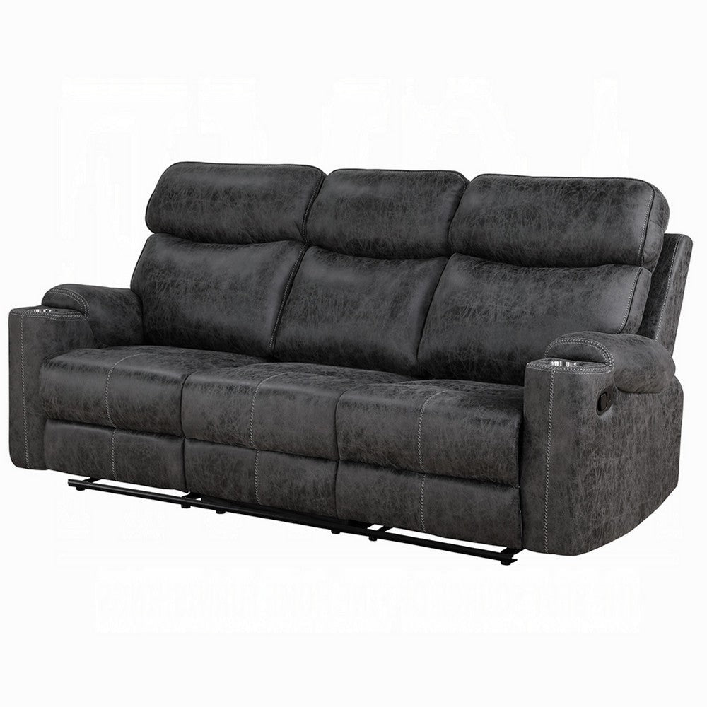 Hori Manual Recliner Sofa | 86’’ | Dark Gray Microfiber | Cupholders BM333889