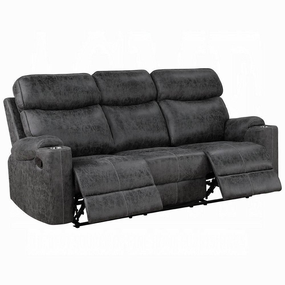 Hori Manual Recliner Sofa | 86’’ | Dark Gray Microfiber | Cupholders BM333889