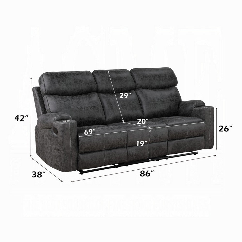 Hori Manual Recliner Sofa | 86’’ | Dark Gray Microfiber | Cupholders BM333889