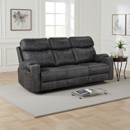 Hori Manual Recliner Sofa | 86" | Dark Gray Microfiber | Cupholders