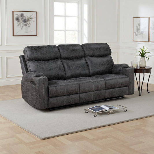 Hori Manual Recliner Sofa | 86" | Dark Gray Microfiber | Cupholders