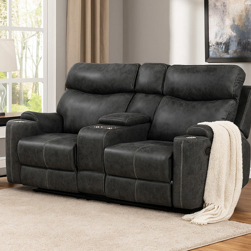 Hori Manual Recliner Loveseat | 75" Gray Microfiber | Cupholders