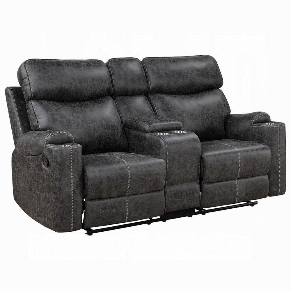Hori Manual Recliner Loveseat | 75" Gray Microfiber | Cupholders