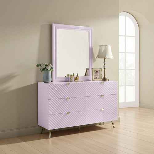 Tyra Accent Dresser Mirror | Square Wood Frame | 34x39 Glossy Pink