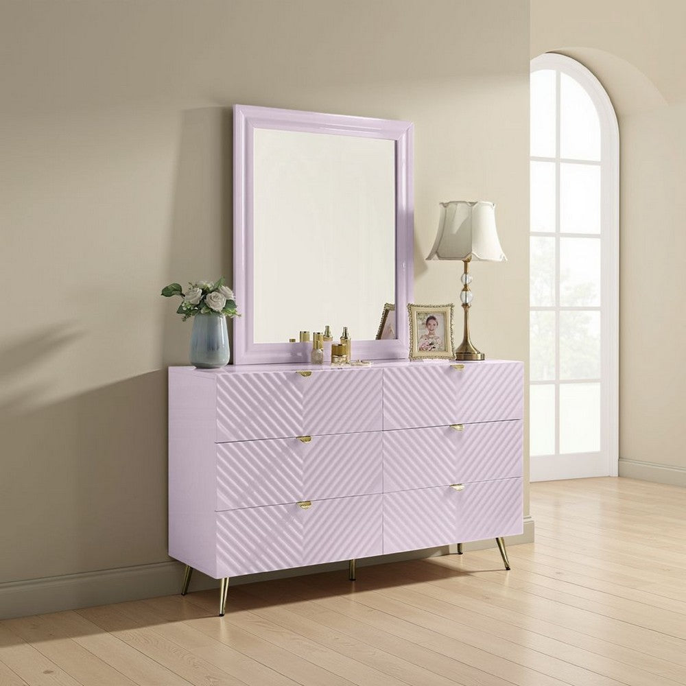 Tyra Accent Dresser Mirror | Square Wood Frame | 34x39 Glossy Pink