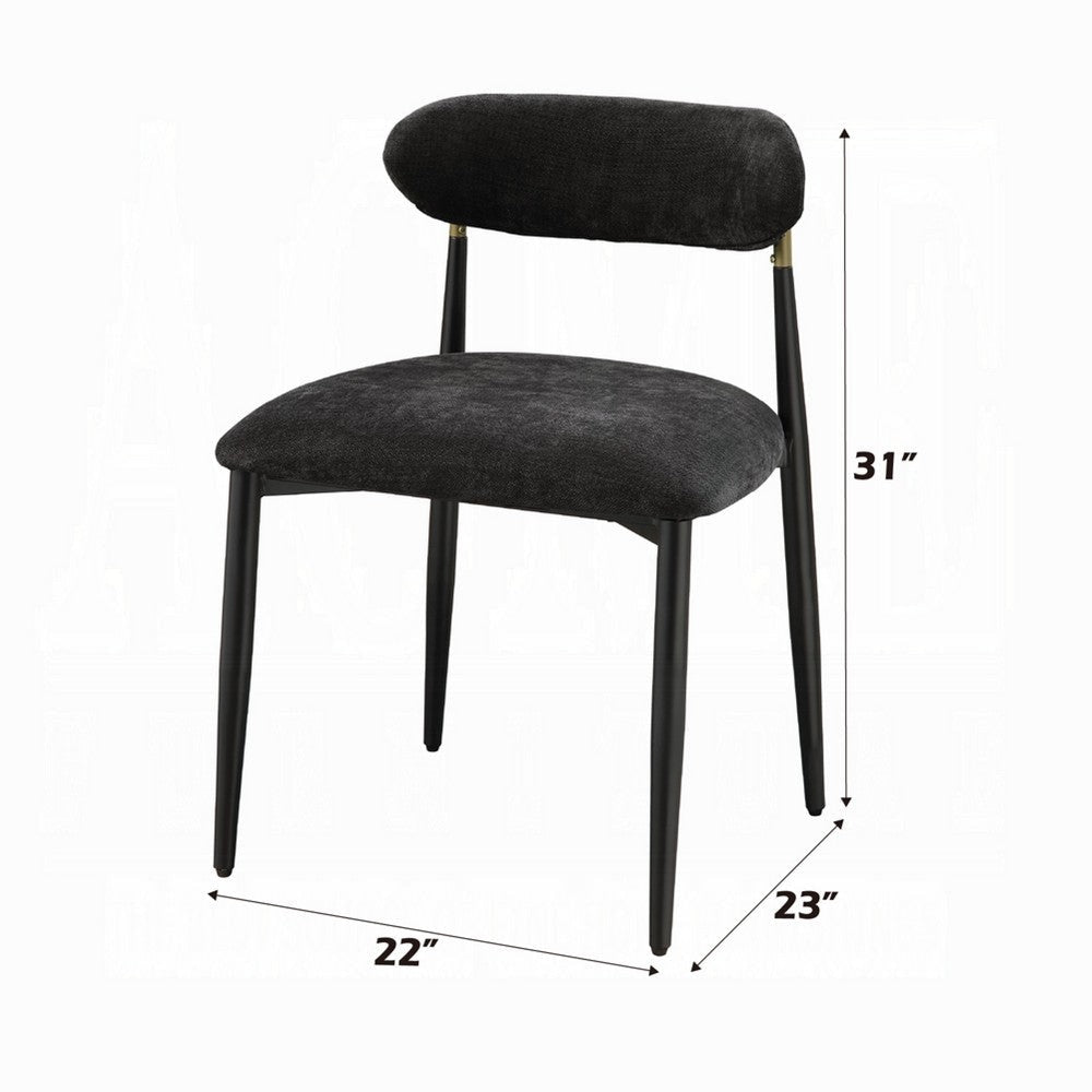 Vonn Side Dining Chair Set of 2 | Black Chenille | Curved | Metal Legs BM333894