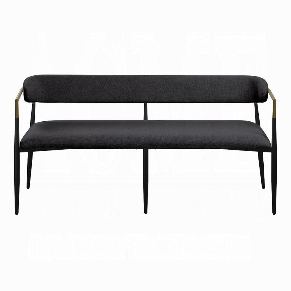 Vonn Long Bench | 62’’ | Black Chenille | Padded Backrest | Metal Legs BM333898