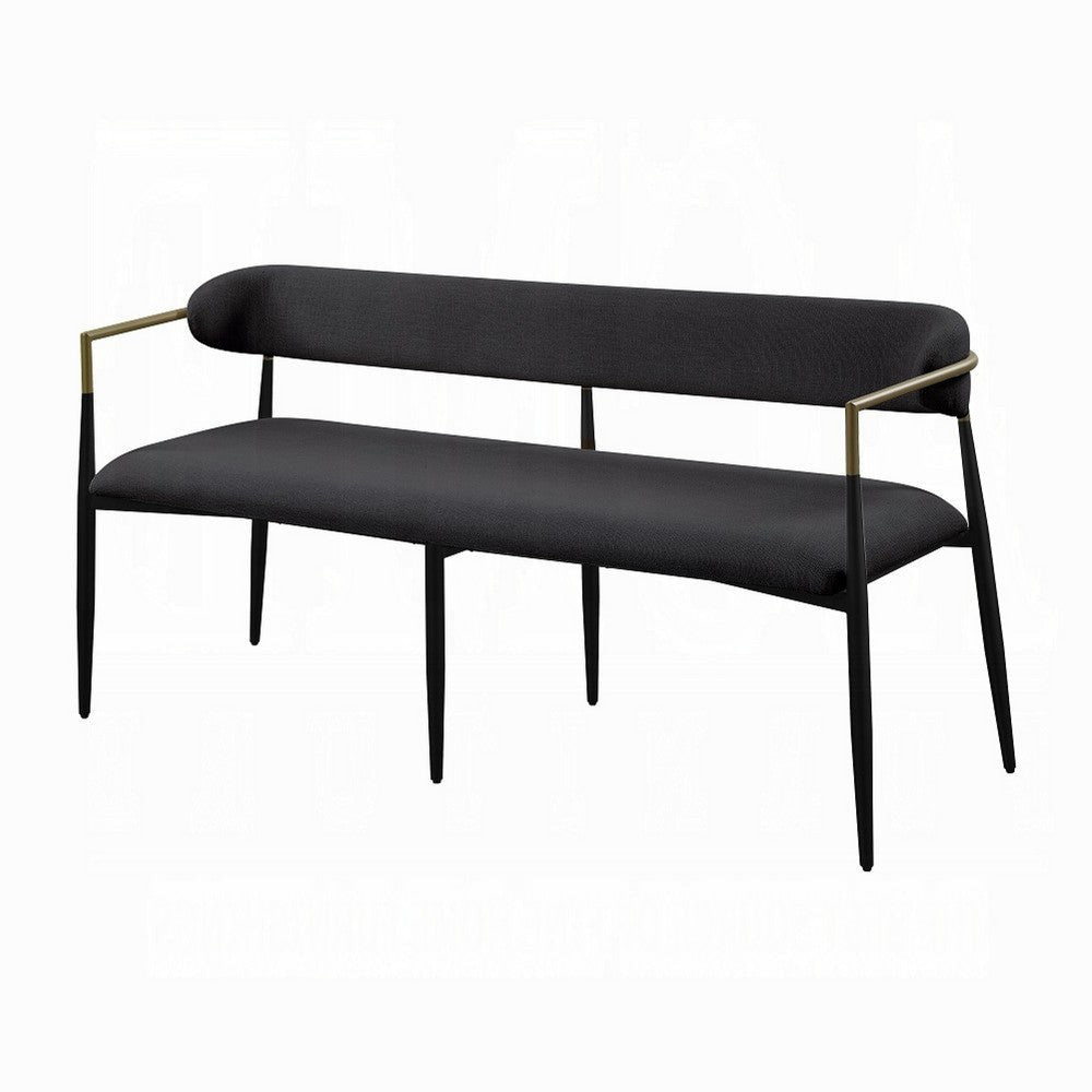 Vonn Long Bench | 62’’ | Black Chenille | Padded Backrest | Metal Legs BM333898