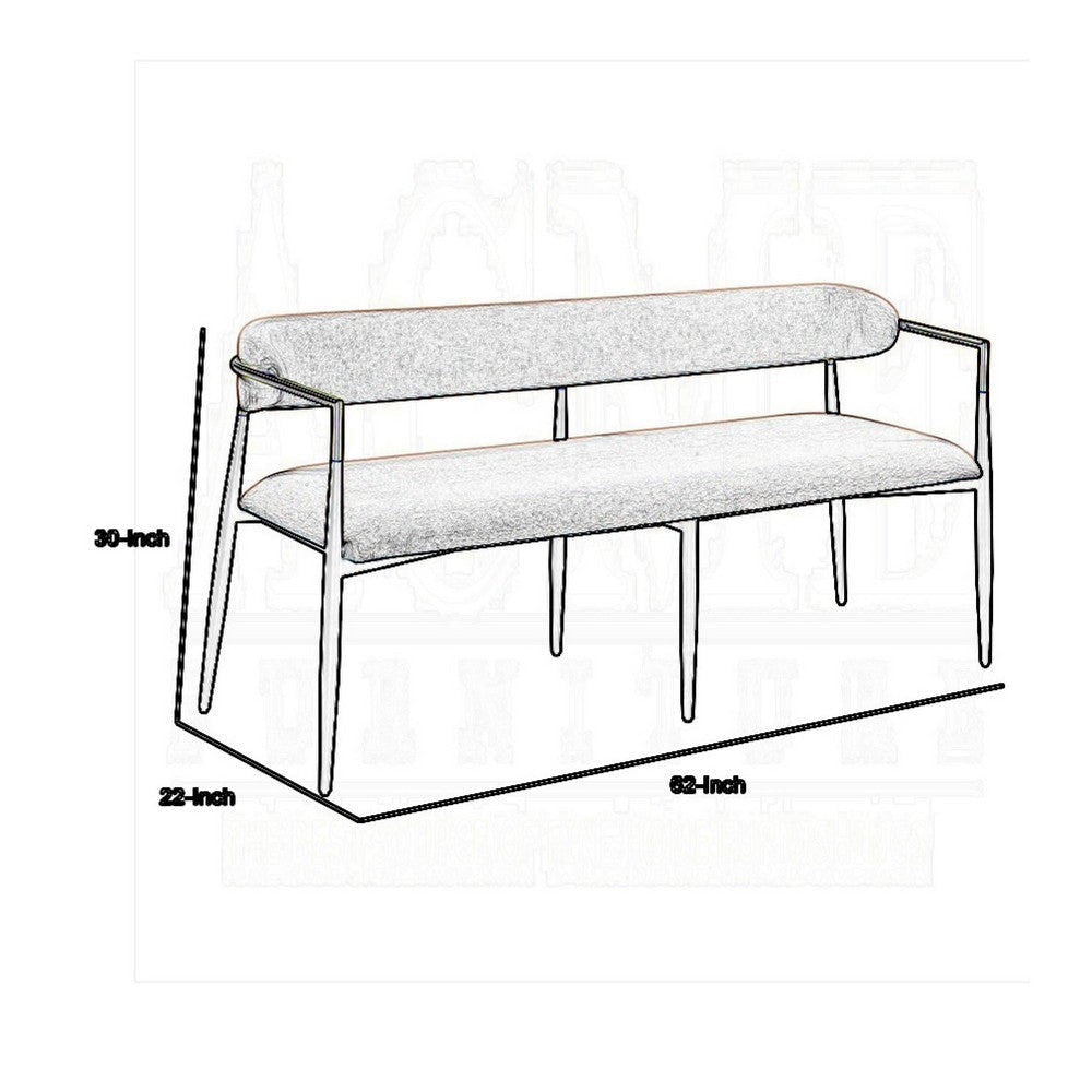 Vonn Long Bench | 62’’ | Black Chenille | Padded Backrest | Metal Legs BM333898