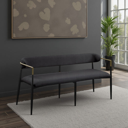 Vonn Long Bench | 62" | Black Chenille | Padded Backrest | Metal Legs