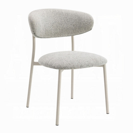 Side Dining Chair Set of 2 | Gray Boucle Curved Backrest | Metal Legs