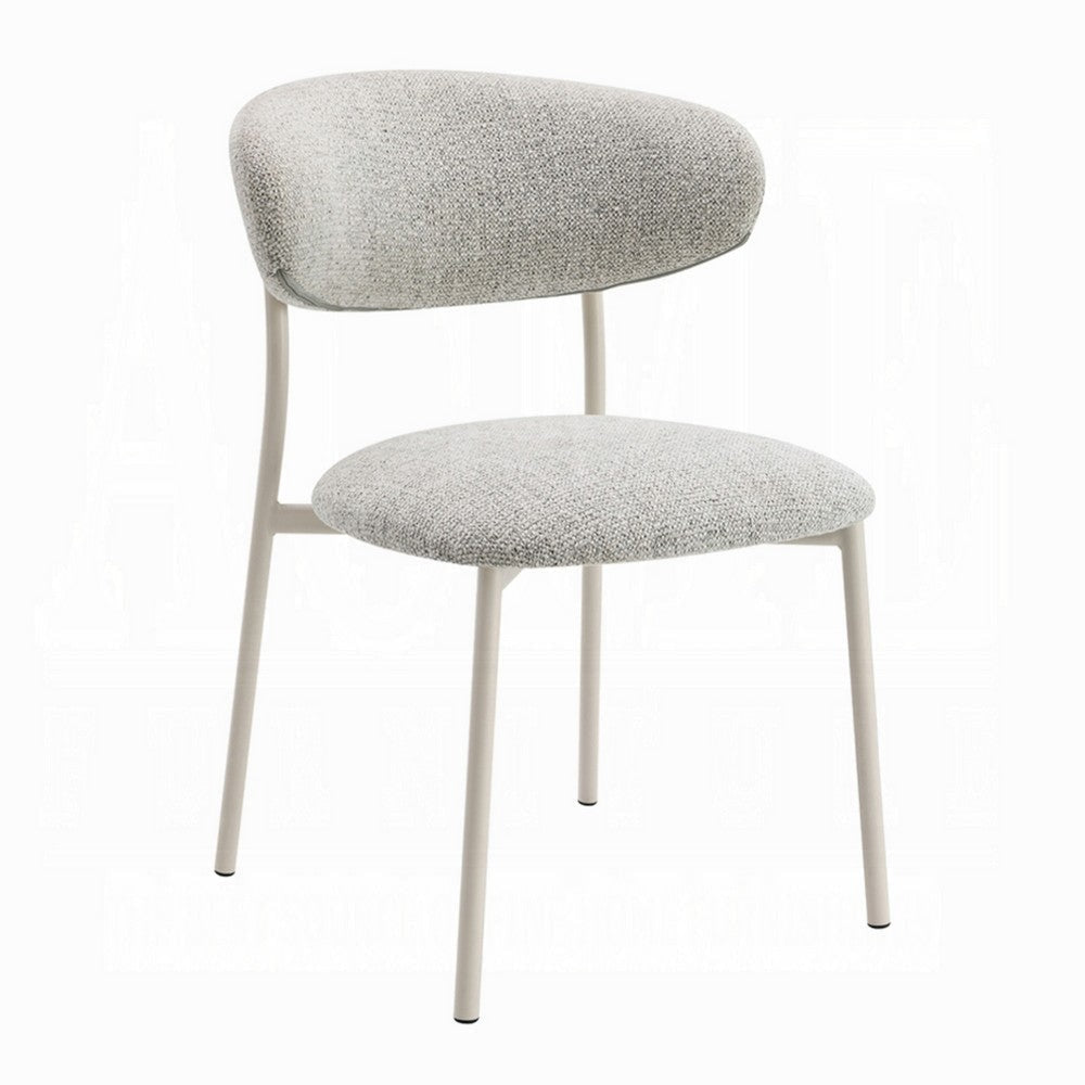 Side Dining Chair Set of 2 | Gray Boucle Curved Backrest | Metal Legs