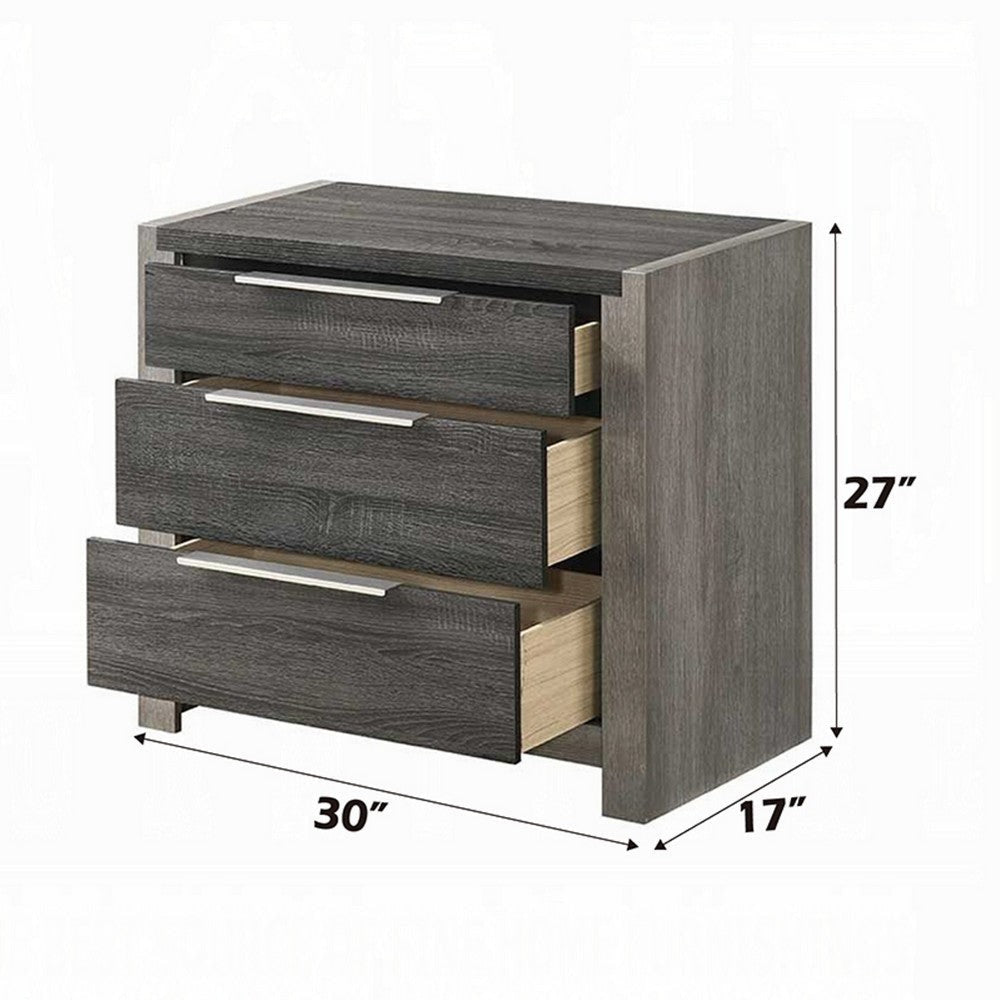 Joho Nightstand | 30’’ | 5 Storage Drawers w Metal Handles | Gray Wood BM333900