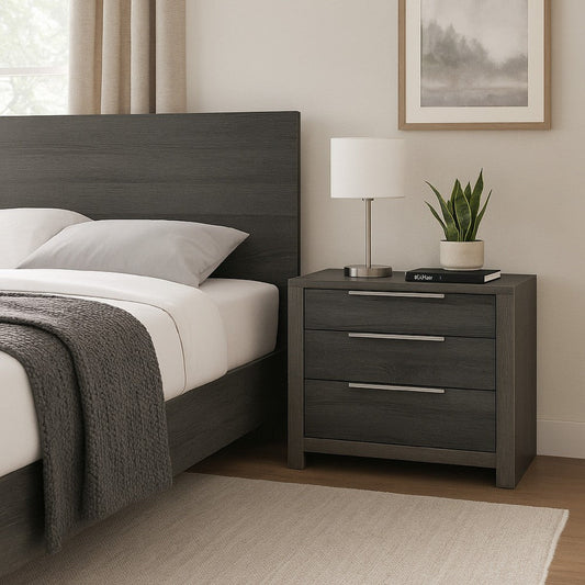 Joho Nightstand | 30" | 5 Storage Drawers w Metal Handles | Gray Wood