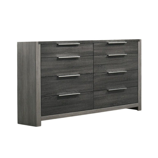 Joho Wide Dresser | 8 Storage Drawers with Metal Handles | Gray Wood