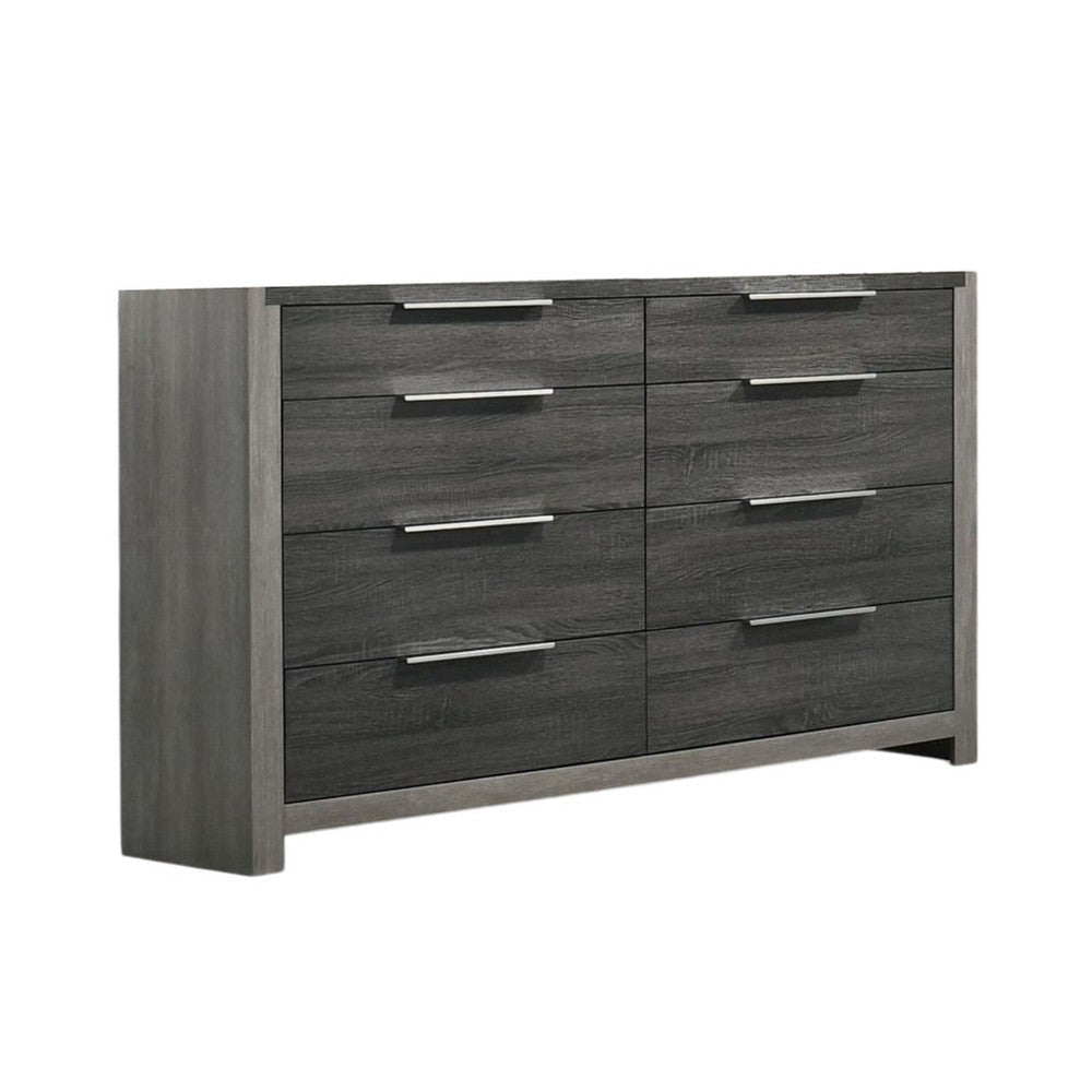 Joho Wide Dresser | 8 Storage Drawers with Metal Handles | Gray Wood