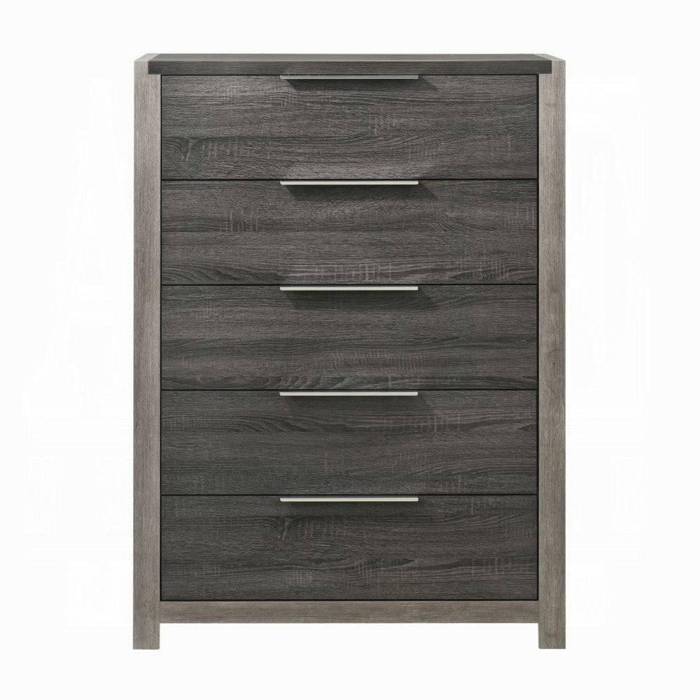 Joho Tall Dresser Chest | 5 Storage Drawers Metal Handles | Gray Wood BM333903
