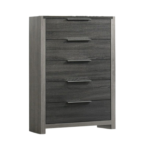 Joho Tall Dresser Chest | 5 Storage Drawers Metal Handles | Gray Wood