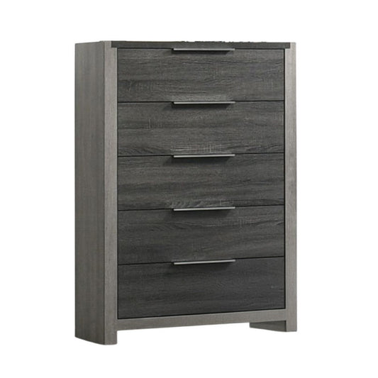 Joho Tall Dresser Chest | 5 Storage Drawers Metal Handles | Gray Wood