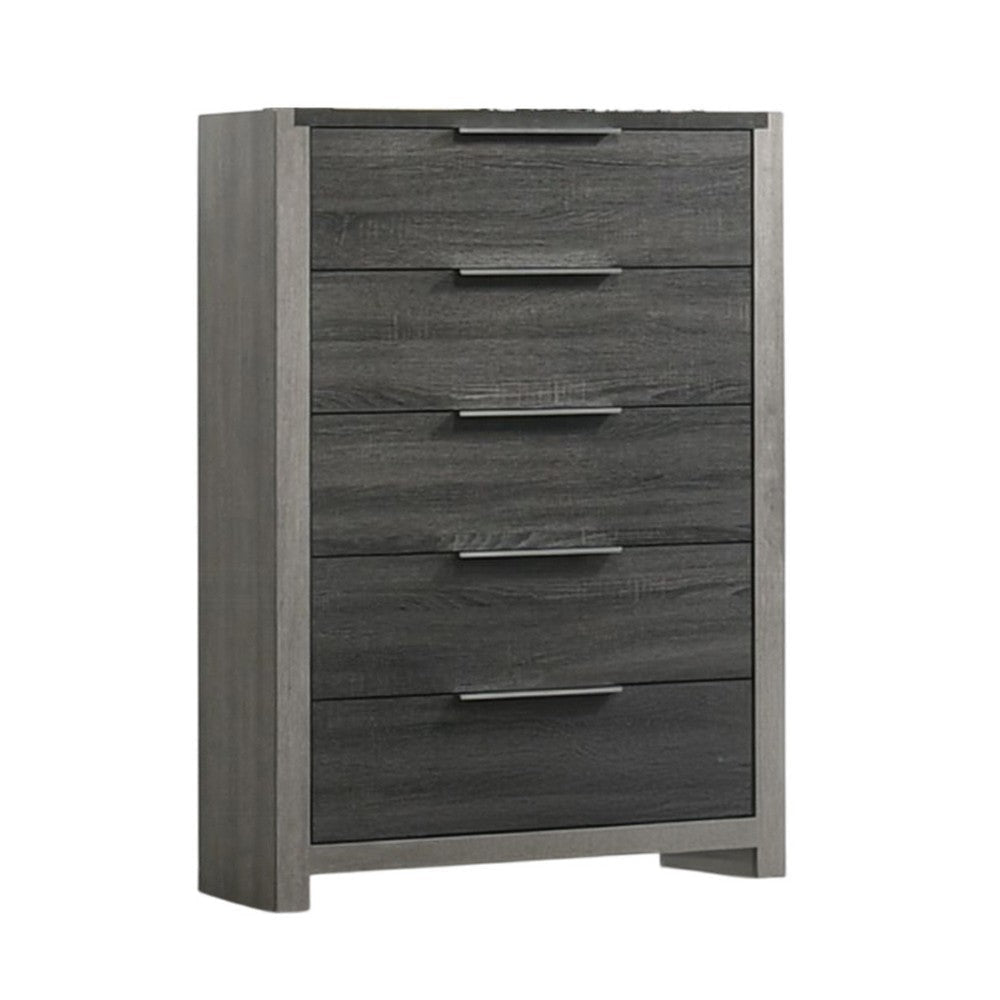 Joho Tall Dresser Chest | 5 Storage Drawers Metal Handles | Gray Wood