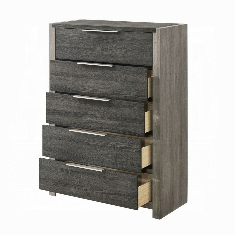 Joho Tall Dresser Chest | 5 Storage Drawers Metal Handles | Gray Wood BM333903