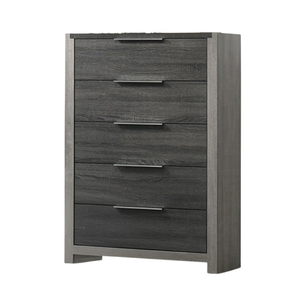 Joho Tall Dresser Chest | 5 Storage Drawers Metal Handles | Gray Wood BM333903