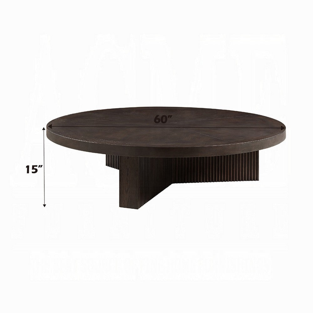 Round Coffee Table | 60’’ | Espresso Brown Wood | Tri Fluted Legs BM333904