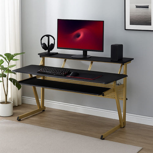 Vion 71" Music Producer Desk for Computer | Black | 3 Tier Shelves