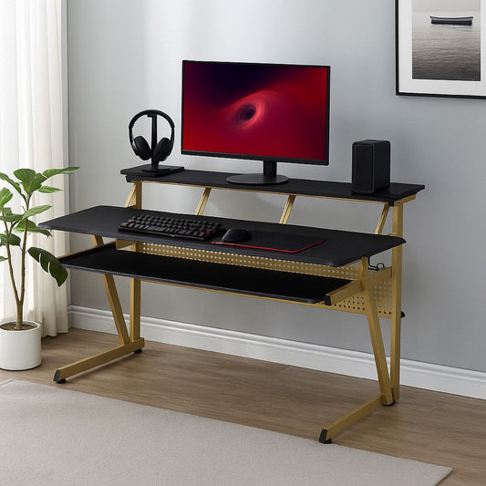 Vion 71" Music Producer Desk for Computer | Black | 3 Tier Shelves