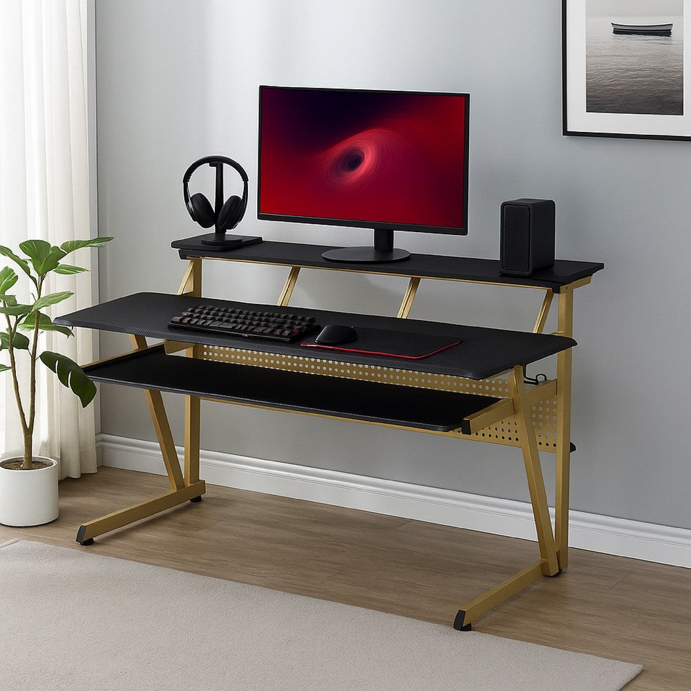 Vion 71" Music Producer Desk for Computer | Black | 3 Tier Shelves