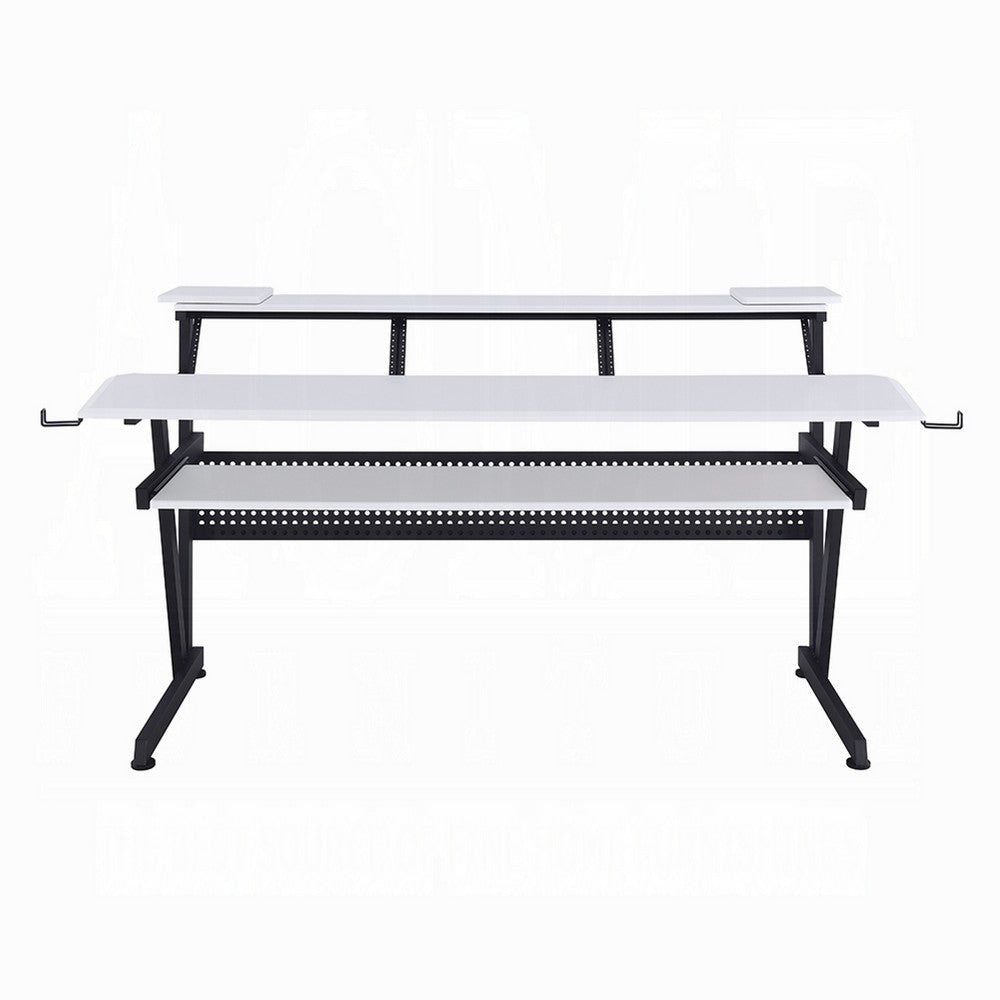 Vion 71’’ Music Producer Desk for Computer | White | Keyboard Tray
